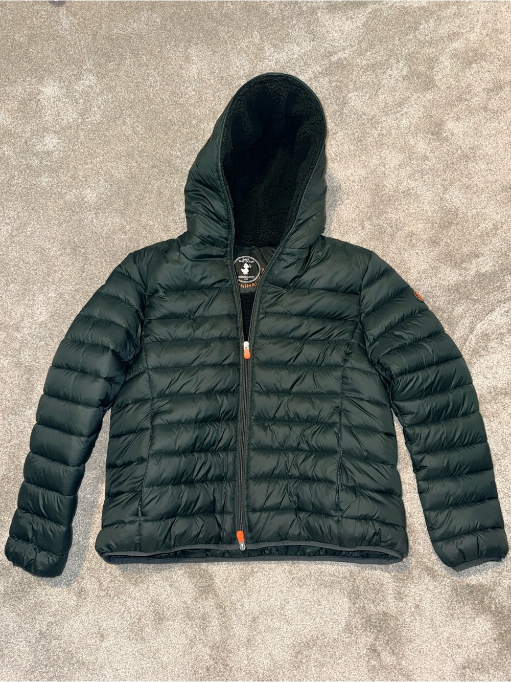 Save the Duck Hooded Puffer Jacket | Faux Shearling Lined | Black | Women’s XXL